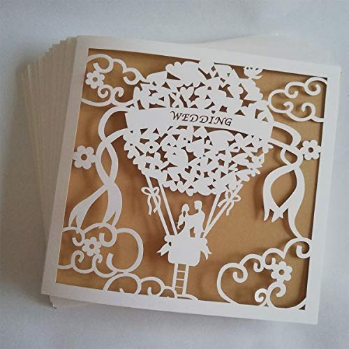 JinSu 50 Stück Hochzeit Einladungskarten, Laser Geschnittene Hochzeitsparty Einladungskarten mit Bedruckbaren Papier und Umschläge für Hochzeit Hochzeitstag (Nur für Hochzeiten) von JinSu