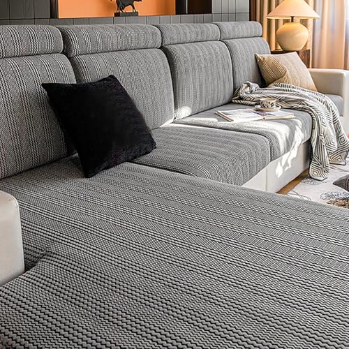 JinZao Sofa Sitzkissenbezug Stretch,Einfarbiger Polyester-Jacquardstoff,Sofa Überzug Stretch 3 Sitzer L Form,Wohnzimmer Sofa Sitzbezug Möbelbezug rutschfest,Mit Elastischem Boden(D,Headrest Cover S) von JinZao