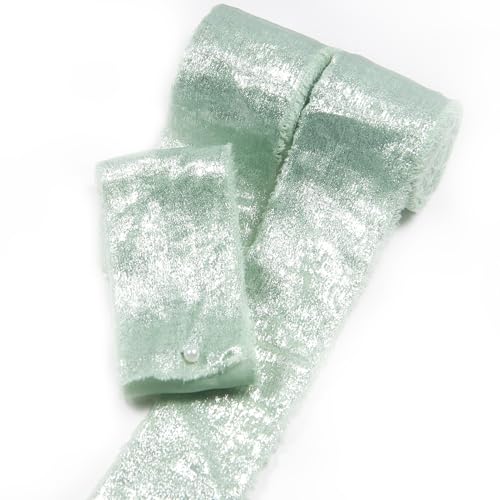 Grünes Chiffonband, 3,8 cm x 9,1 m, glitzernd, ausgefranst, 4,5 m x 2 Rollen, Seidenfransenbänder für Brautsträuße, handgefertigtes weiches Chiffon-Seidenband für Hochzeitseinladungen, Basteln, von Jinenat