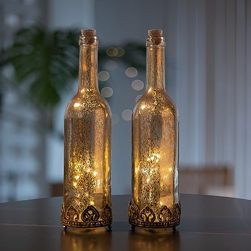 Jinfa 2er-Set Laternen Flaschenlichter mit batteriebetrieber LED-Lichterkette Stimmunglichter Dekoflasche Geschenk | Königliches Gold | Ø 8 cm × H 30cm von Jinfa