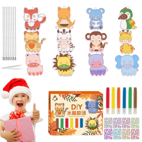 Jingmiger Kristallmalerei-Ornamente,Schlüsselanhänger Kit Klebemalerei Anhänger Spielzeug - Bildungs-Kristall-Farbkleber-Malerei-Spielzeug zum Backen, kostenlos für -Mädchen-Geburtstagsgeschenke von Jingmiger