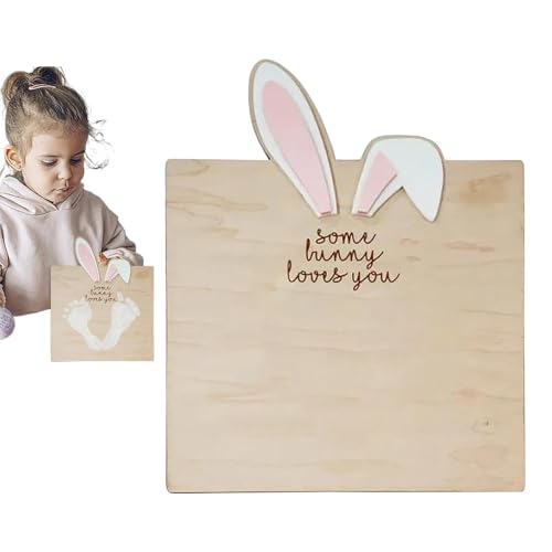 Jingmiger Ostern -Fußabdruck Andenken, Holzbaby Fußabdruck,Baby Osterhandwerk Bunny Footprint Art - Stehendes Tisch Herzstück Urlaub Dekorationen für Wohnzimmer Schlafzimmer von Jingmiger