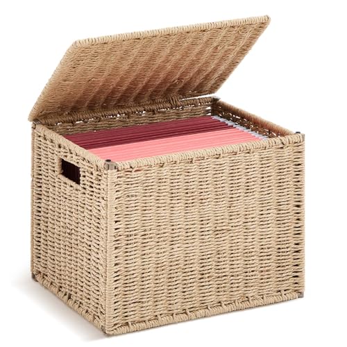 Jingmore Tragbare Aktenbox aus Seegras, 36 x 30 x 29 cm, Büro-Dokumenten-Aufbewahrungsbox mit Deckel, dekorativer Dokumenten-Organizer für zusammenklappbaren Papierkorb Zuhause, Briefgröße von Jingmore