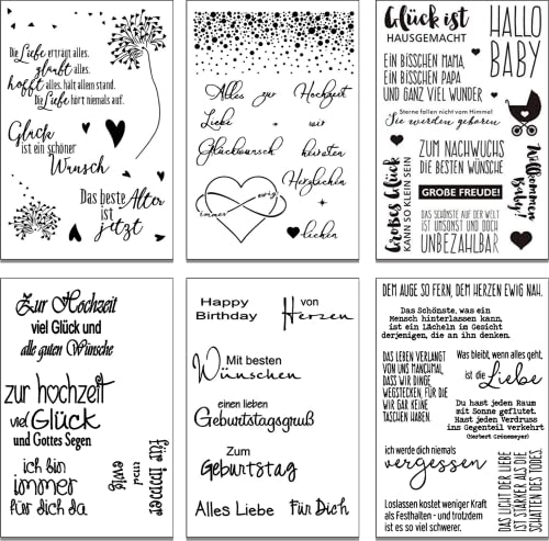 Jinhuaxin 6 Blätter Silikonstempel Sprüche Deutsch Text, DIY Set, Stempel , Für Bullet-Journal Sammelalbum Geburtstagskarte Stempelset Kinder von Jinhuaxin