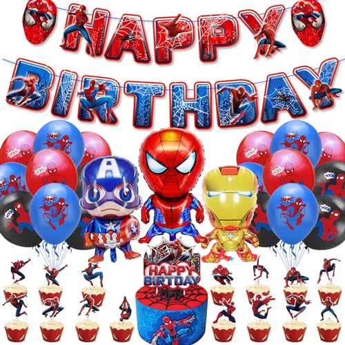 Spider Kindergeburtstag Deko, 40 pcs Spiderman Themed Party Set, Kommt mit 3D-Spinnenballon, Spider Folienballon, Spider Latexballons, Geburtstag Banner, Kindergeburtstag Deko für Jungen von JinkySier