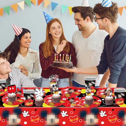 85PCS Mouse Partygeschirr Set, Gebutstagparty Geschirr, Kinder Geburtstage Partygeschirr, Mouse Geburtstagsdeko Set Enthält Tischdecke, Servietten, Pappteller, Tassen,Tortendeko - für 20 Gäste von JinkySier