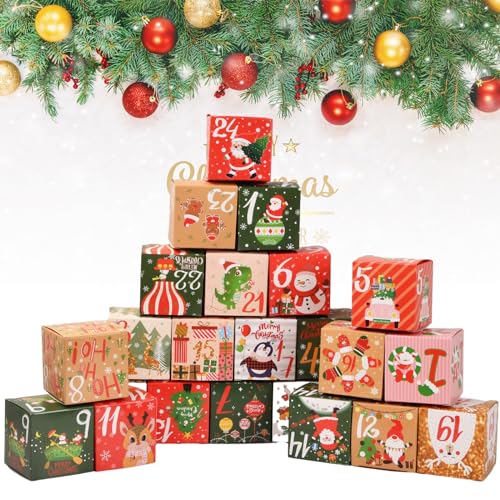 Jinlaili 24 Adventskalender Boxen zum Befüllen, Adventskalender Kisten, Adventskalender Geschenkbox, Weihnachtskalender Boxen, Adventskalender Selber Basteln für Kinder, Weihnachtskalender Bastelset von Jinlaili