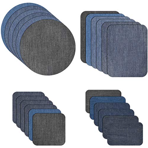 Jinlaili 24PCS Patches zum Aufbügeln, Flicken zum Aufbügeln, Jeans Bügelflicken für Denimreparatur, Aufbügelflicken Baumwolle Flicken Bügelflicken Bügeleisen Denim Patches Jeans Reparatursatz Set von Jinlaili