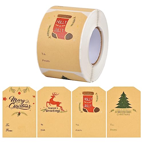 Jinlaili 75 * 50MM Weihnachtsaufkleber Rolle, 300 Stück Weihnachten Etiketten Aufkleber, Geschenksticker Selbstklebende, Geschenk-Namensschild, Geschenkanhänger, Dekorative Aufkleber für Geschenke von Jinlaili