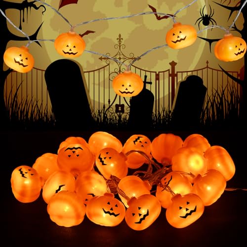 Jinlaili Halloween Lichterkette Kürbis 3 Meter 20 LED, Halloween Deko Led Kürbis Lampe, Pumpkin Light, Batteriebetrieben, Kürbis Lichterkette für Halloween Party Garten DIY Home Outdoor Decor von Jinlaili