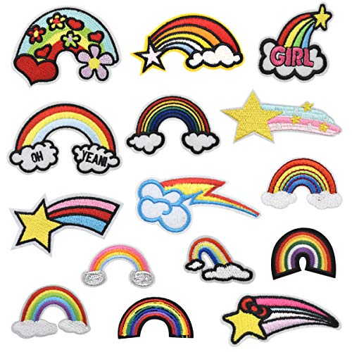 Jinlaili Patches Aufkleber, 15 Stk Regenbogen Aufnäher, Patch Sticker Aufbügeln Kinder, Bestickte Patches Kleidung, Flicken Aufbügeln Jeans, Gestickter Aufnäher für T-Shirt Jeans Kleidung Taschen von Jinlaili