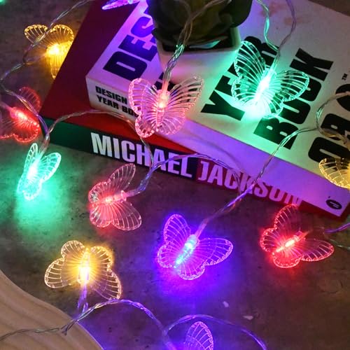 Jinlaili Schmetterling Lichterkette 3 Meter 20 LED, Batteriebetrieben, Schmetterlingen Bunt Lichterkette, Wasserdichte Außen Bunt, für Sommer Garten Hochzeit Party Weihnachten Dekor von Jinlaili