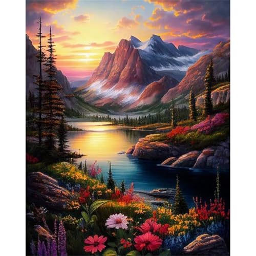 5D Berge, Flüsse, Landschaft Diamond Painting Kit,Diamant Painting Bilder für Erwachsene Kinder DIY Full Runder Diamond Art Kristall Strass Kreuzstich Stickerei Malen Geschenke Wand Dekor 90x110cm von Jinmer