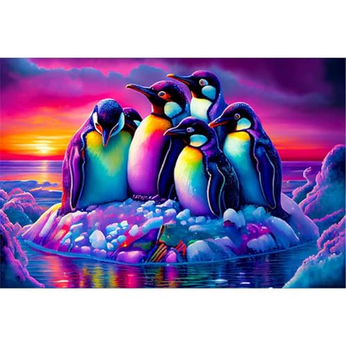 5D Bunte Pinguine Diamond Painting Kit,Diamant Painting Bilder für Erwachsene Kinder DIY Full Runder Diamond Art Kristall Strass Kreuzstich Stickerei Malen Nach Zahlen Geschenke Wand Dekor 100x130cm von Jinmer