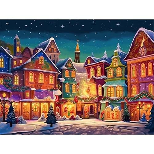 5D Cartoon-Weihnachtsstraße Diamond Painting Kit,Diamant Painting Bilder für Erwachsene Kinder DIY Full Runder Diamond Art Kristall Strass Kreuzstich Stickerei Malen Geschenke Wand Dekor 90x110cm von Jinmer