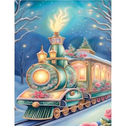 5D Cartoon-Zug Diamond Painting Kit,Diamant Painting Bilder für Erwachsene Kinder DIY Full Runder Diamond Art Kristall Strass Kreuzstich Stickerei Malen Nach Zahlen Geschenke Wand Dekor 80x100cm von Jinmer