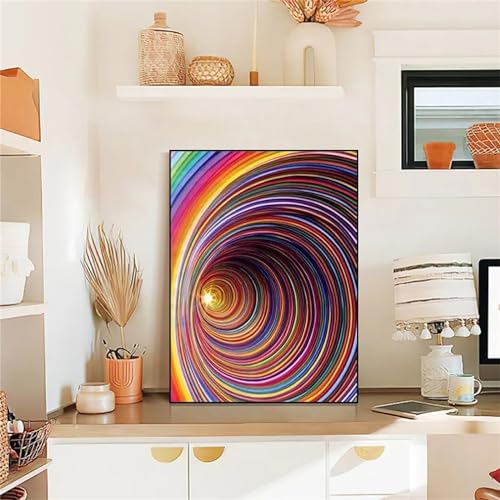 5D Diamond Painting Abstrakt Set,Regenbogenkreis Diamant Painting Bilder Kit für Kinder Erwachsene Full DIY Stickerei Diamond Art Painting Wohnzimmer Büro Wand Dekor Square Drill,60x80cm von Jinmer