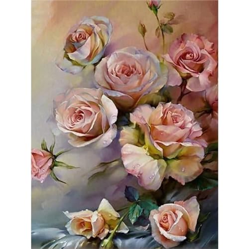 5D Diamond Painting Erwachsene Kit,Rosa Vintage-Rose Diamant Painting Bilder,DIY Diamond Art für Erwachsene Kinder Kristall Strass Kreuzstich Stickerei Malen Nach Zahlen Geschenke Wand Deko,30x50cm von Jinmer