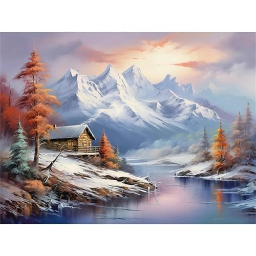 5D Flüsse in den verschneiten Bergen Diamond Painting Kit,Diamant Painting Bilder für Erwachsene Kinder DIY Full Runder Diamond Art Strass Kreuzstich Stickerei Malen Geschenke Wand Dekor 100x130cm von Jinmer