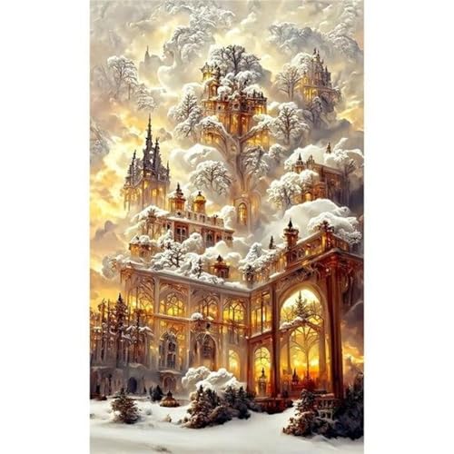 5D Goldener Palast Diamond Painting Kit,Diamant Painting Bilder für Erwachsene Kinder DIY Full Runder Diamond Art Kristall Strass Kreuzstich Stickerei Malen Nach Zahlen Geschenke Wand Dekor 100x130cm von Jinmer