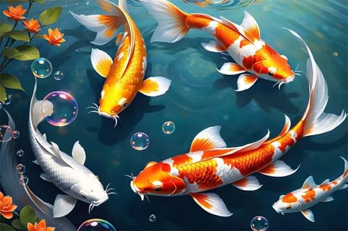 5D Koi-Tier Diamond Painting Kit,Diamant Painting Bilder für Erwachsene Kinder DIY Full Runder Diamond Art Kristall Strass Kreuzstich Stickerei Malen Nach Zahlen Geschenke Wand Dekor 25x45cm von Jinmer