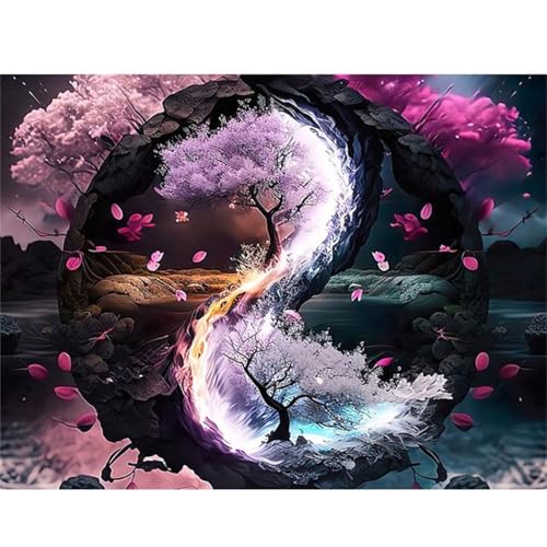 5D Landschaft Yin Yang Diamond Painting Kit,Diamant Painting Bilder für Erwachsene Kinder DIY Full Runder Diamond Art Kristall Strass Kreuzstich Stickerei Malen Geschenke Wand Dekor 50x70cm von Jinmer