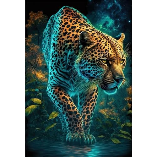 5D Leopard Diamond Painting Kit,Diamant Painting Bilder für Erwachsene Kinder DIY Full Runder Diamond Art Kristall Strass Kreuzstich Stickerei Malen Nach Zahlen Geschenke Wand Dekor 80x100cm von Jinmer