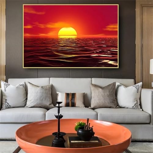 5D Rotes Sonnenuntergangsmeer Diamond Painting Kit,Diamant Painting Bilder für Erwachsene Kinder DIY Full Runder Diamond Art Kristall Strass Kreuzstich Stickerei Malen Geschenke Wand Dekor 50x70cm von Jinmer