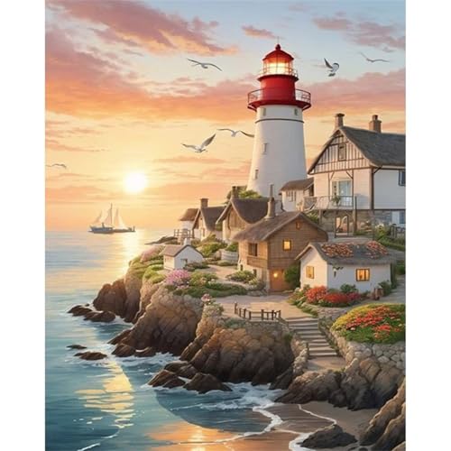 5D Sonnenuntergang am Meer Diamond Painting Kit,Diamant Painting Bilder für Erwachsene Kinder DIY Full Runder Diamond Art Kristall Strass Kreuzstich Stickerei Malen Geschenke Wand Dekor 100x130cm von Jinmer