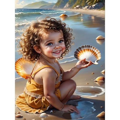 5D Strandmädchen-Muscheln Diamond Painting Kit,Diamant Painting Bilder für Erwachsene Kinder DIY Full Runder Diamond Art Kristall Strass Kreuzstich Stickerei Malen Geschenke Wand Dekor 100x130cm von Jinmer