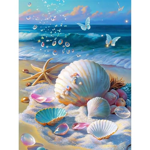 5D Strandmuschellandschaft Diamond Painting Kit,Diamant Painting Bilder für Erwachsene Kinder DIY Full Runder Diamond Art Kristall Strass Kreuzstich Stickerei Malen Geschenke Wand Dekor 70x90cm von Jinmer