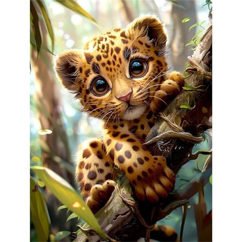 5D Süßer kleiner Leopard Diamond Painting Kit,Diamant Painting Bilder für Erwachsene Kinder DIY Full Runder Diamond Art Kristall Strass Kreuzstich Stickerei Malen Geschenke Wand Dekor 90x110cm von Jinmer