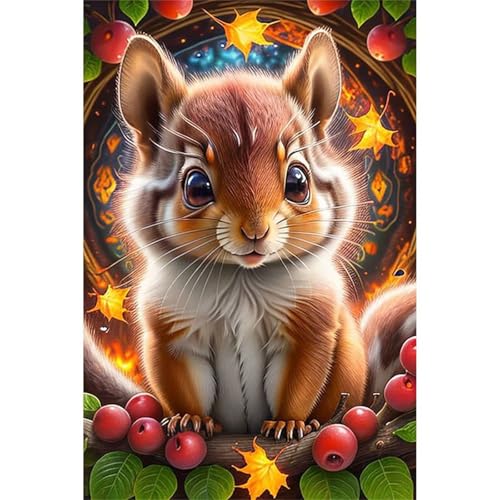 5D Süßes Eichhörnchen Diamond Painting Kit,Diamant Painting Bilder für Erwachsene Kinder DIY Full Runder Diamond Art Kristall Strass Kreuzstich Stickerei Malen Nach Zahlen Geschenke Wand Dekor 60x80cm von Jinmer