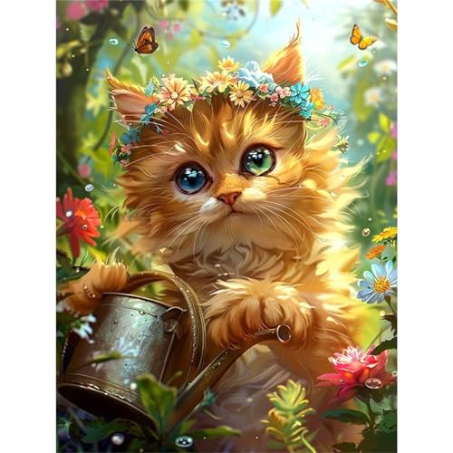 5D Tierkatze Diamond Painting Kit,Diamant Painting Bilder für Erwachsene Kinder DIY Full Runder Diamond Art Kristall Strass Kreuzstich Stickerei Malen Nach Zahlen Geschenke Wand Dekor 100x130cm von Jinmer