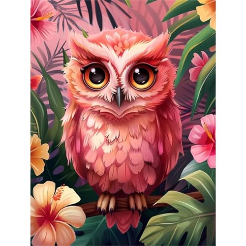 5D Tropische rosa Eule Diamond Painting Kit,Diamant Painting Bilder für Erwachsene Kinder DIY Full Runder Diamond Art Kristall Strass Kreuzstich Stickerei Malen Geschenke Wand Dekor 90x110cm von Jinmer