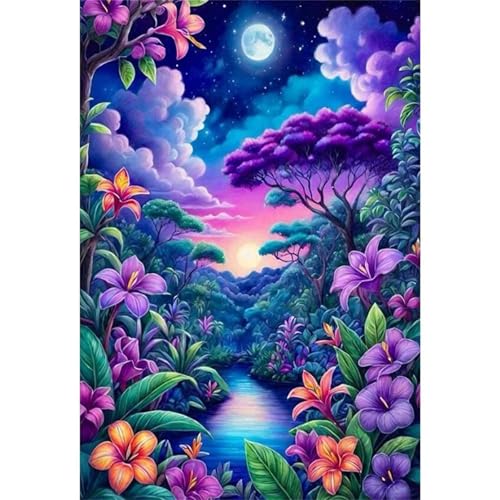 5D Wald-Blumen-Landschaft Diamond Painting Kit,Diamant Painting Bilder für Erwachsene Kinder DIY Full Runder Diamond Art Kristall Strass Kreuzstich Stickerei Malen Geschenke Wand Dekor 100x130cm von Jinmer