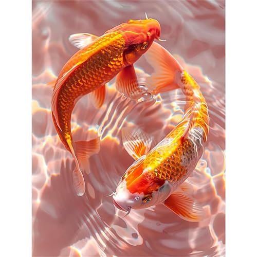 5D Wunderschöner Koi Diamond Painting Kit,Diamant Painting Bilder für Erwachsene Kinder DIY Full Runder Diamond Art Kristall Strass Kreuzstich Stickerei Malen Geschenke Wand Dekor 100x130cm von Jinmer