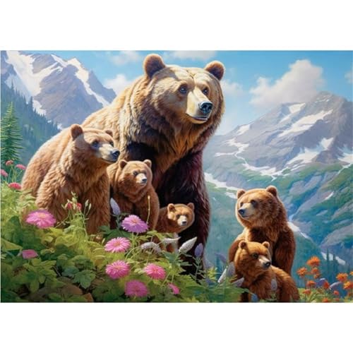 Bärenfamilie Diamond Painting Set,5D DIY Diamant Painting Bilder Full Vierkant Kristall Stickerei Kreuzstich Diamant Malerei Kunsthandwerk Home Schlafzimmer Büro Wand Dekoration 100x130cm von Jinmer