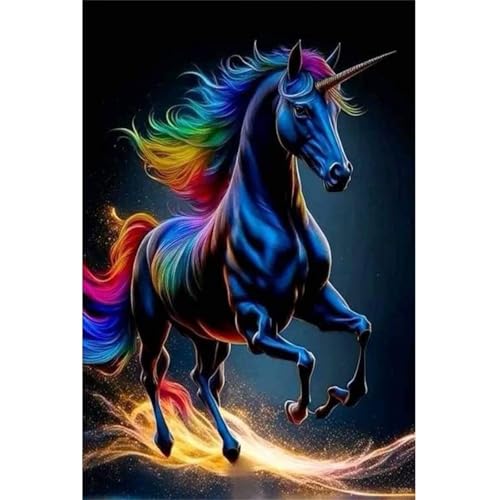 Buntes Einhorn Diamond Painting Set,5D DIY Diamant Painting Bilder Full Vierkant Kristall Stickerei Kreuzstich Diamant Malerei Kunsthandwerk Home Schlafzimmer Büro Wand Dekoration 25x45cm von Jinmer