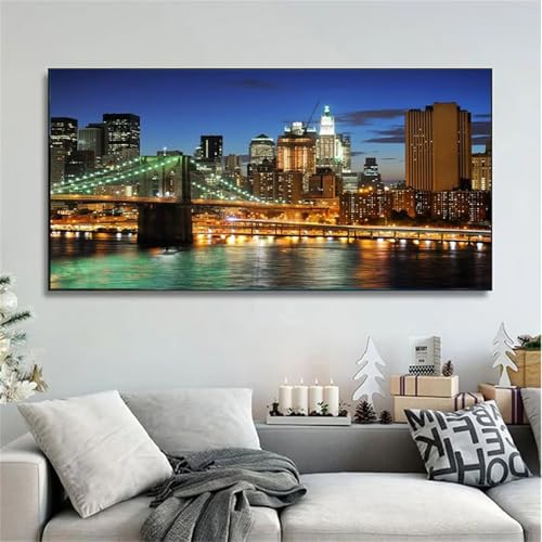 Diamond Painting Erwachsene Brooklyn Bridge 5D Diamant Painting Bilder Groß Diamond Painting Set DIY Full Kreuzstich Bilder Diamant Malerei für Wohnzimmer Dekor Round drill,40x90cm von Jinmer