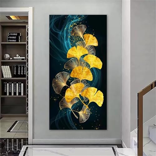 Diamond Painting Erwachsene Goldenes Ginkgoblatt 5D Diamant Painting Bilder Groß Diamond Painting Set DIY Full Kreuzstich Bilder Diamant Malerei für Wohnzimmer Dekor Round drill,50x110cm von Jinmer