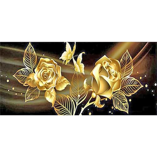 Diamond Painting Erwachsene goldene Rose 5D Diamant Painting Bilder Erwachsene Groß Diamond Painting Set DIY Full Drill Kreuzstich Bilder Diamant Malerei für Wohnzimmer Dekoration Rundbohrer,90x180cm von Jinmer