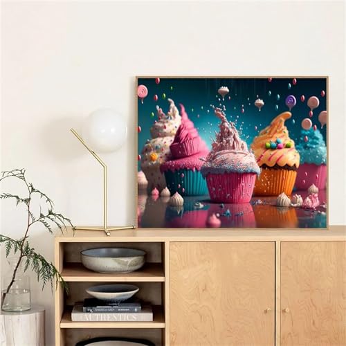 Essen Diamond Painting,Cupcake Diamant Painting Bilder Full Drill 5D DIY Diamant Malerei Kits Malen Nach Zahlen für Kinder Stickerei Cross Stickerei Haus Wand Dekoration Round Drill,25x45cm von Jinmer