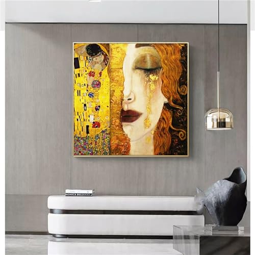 Gustav Klimt Diamond Painting,5D DIY Diamond Painting Kits für Erwachsene,Goldene Tränen Kuss Diamant Painting Bilder Voll Kreuzstich Stickerei Malerei Kunst für Home Wand Décor Runder Bohrer,50x50 cm von Jinmer