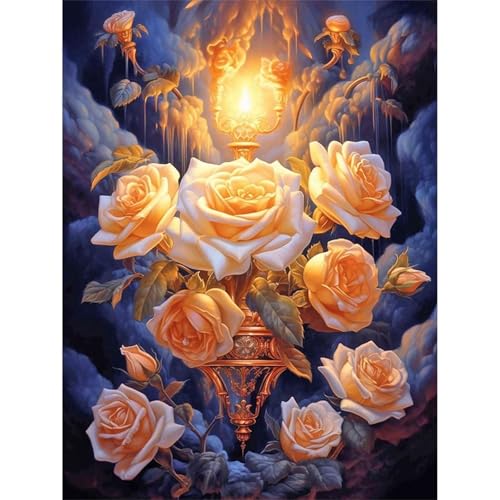 Heilige Rosen Diamond Painting Set,5D DIY Diamant Painting Bilder Full Vierkant Kristall Stickerei Kreuzstich Diamant Malerei Kunsthandwerk Home Schlafzimmer Büro Wand Dekoration 50x70cm von Jinmer