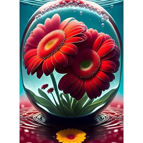 Rote Gänseblümchen Diamond Painting Set,5D DIY Diamant Painting Bilder Full Vierkant Kristall Stickerei Kreuzstich Diamant Malerei Kunsthandwerk Home Schlafzimmer Büro Wand Dekoration 100x130cm von Jinmer