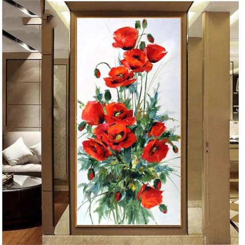 Rote Mohnblumen Diamond Painting Set,DIY 5D Groß Diamant Painting Bilder Set,Full Square Diamond Art Erwachsene Kristall Stickerei Kreuzstich Kunst Malerei Wand Dekor 90x190cm von Jinmer