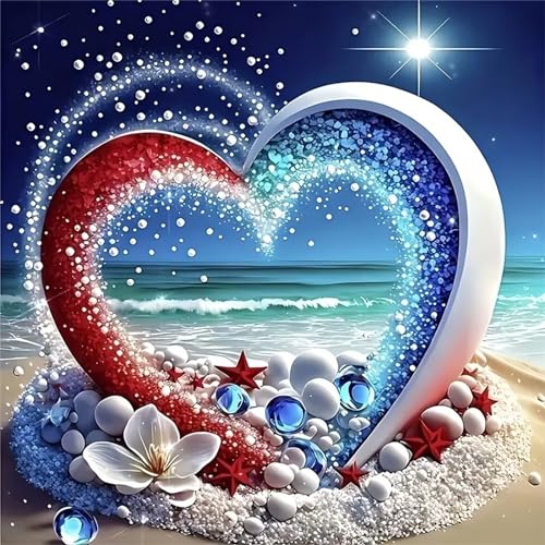 Strandliebeslandschaft Diamond Painting Set,5D DIY Diamant Painting Bilder Full Vierkant Kristall Stickerei Kreuzstich Kunsthandwerk Home Schlafzimmer Büro Wand Dekoration 60x60cm von Jinmer