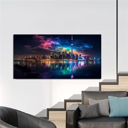 Toronto Skyline Nachtlandschaft Diamond Painting Set,DIY 5D Groß Diamant Painting Bilder,Full Vierkant Diamond Art Erwachsene Malen nach Zahlen Stickerei Kreuzstich Kunst Malerei Wand Dekor 30x60cm von Jinmer