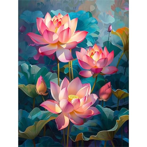 Wunderschöner Lotus Diamond Painting Set,5D DIY Diamant Painting Bilder Full Vierkant Kristall Stickerei Kreuzstich Diamant Malerei Kunsthandwerk Home Schlafzimmer Büro Wand Dekoration 80x100cm von Jinmer